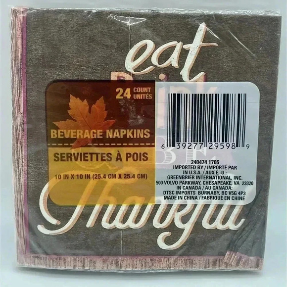 Eat Drink Be Thankful Paper Cocktail Beverage Napkins 20 Count 3 Ply‎ 5” x 5” - Picture 2 of 2